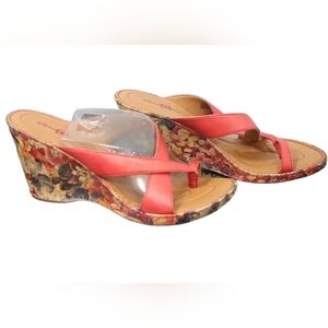 BØRN CROWN Pink Leather PIO Toe Thong WEDGE SANDAL, New NWT in Original Box IOB